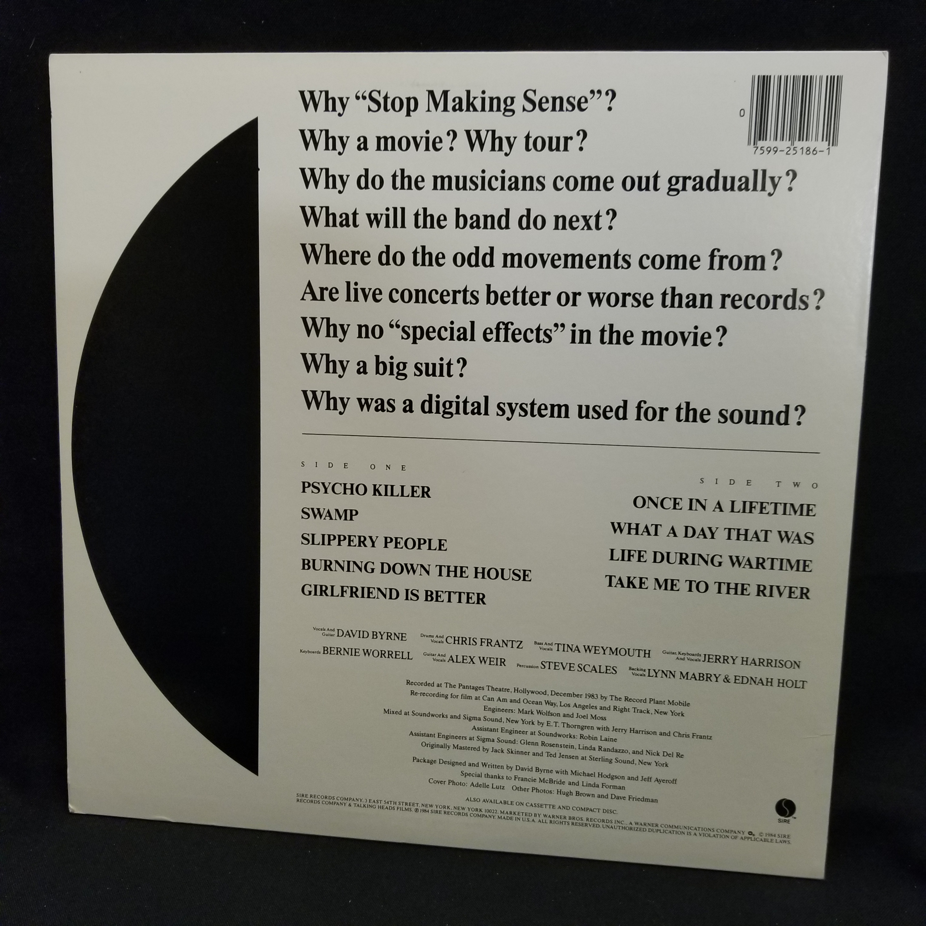 Talking Heads - Stop Making Sense LP NM 1984 Original Press Live Hits Funk Indie New Wave Soul Rock Ultrasonic Cleaned - Image 3