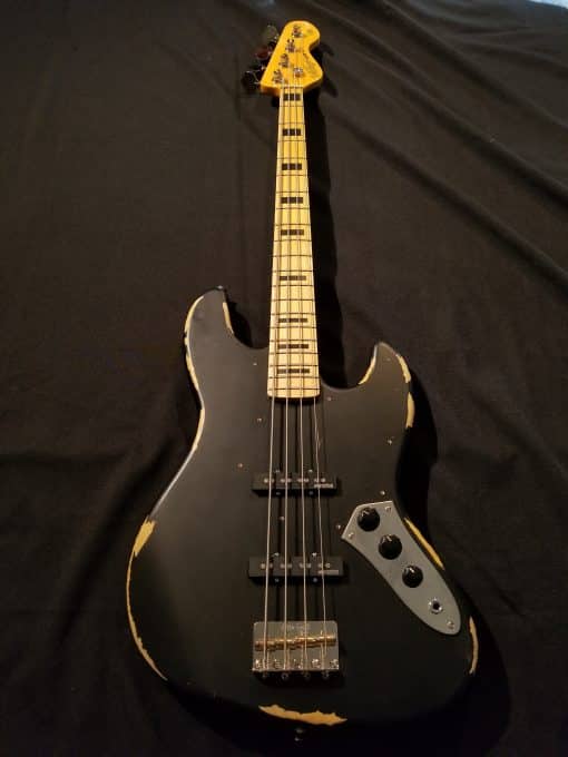 NEW Vintage Wilkinson VJ74MRBK Geddy Lee Jazz Style Electric Bass Black Distressed Finish