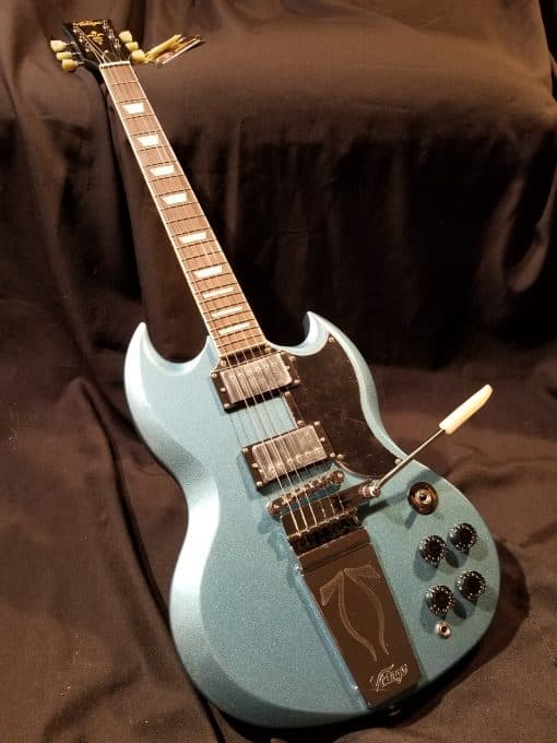NEW Vintage Wilkinson 1963 SG LP Custom Style VS6VGHB all Mahogany w/ Vibrola Gun Hill Blue