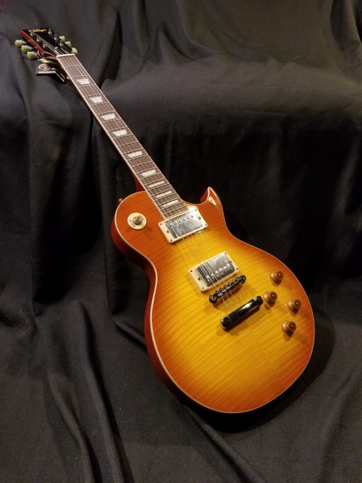 NEW Vintage Wilkinson Flame Top Honeyburst LP Style Electric Guitar V100HBP All Mahogany