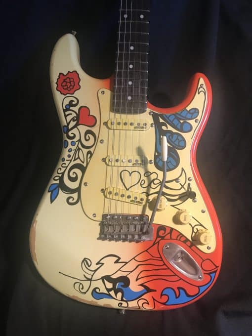 NEW Vintage V6MRHDX Electric Guitar Custom Shop Relic Hendrix Blug ‘Summer of Love’ Distressed w/Video