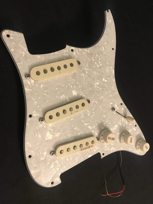 Kinman K9 no Solder Harness Loaded Strat Pickguard BLUES Set Noiseless Pickups 3ply11 holes Pearlioid