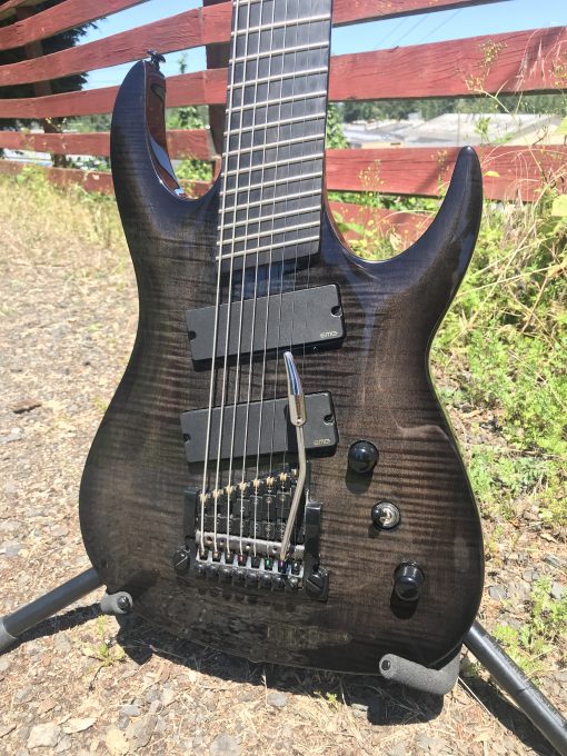 AGILE Pendulum Elite 82528 EB 8 String Electric Guitar w/ Kahler Trem, EMG's, Fan Fret, Black Flame