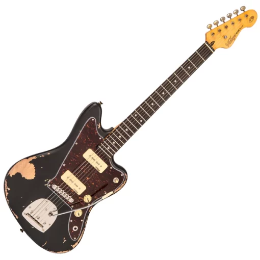 NEW Vintage V65 ICON Vibrato Electric Guitar ~ Distressed Matte Black Offset