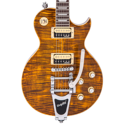 Vintage V100 RI LP Electric Guitar w/ Bigsby ~ Flamed Amber - Luthier SETUP