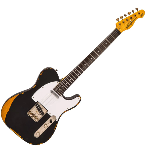 Vintage V62 ICON Tele T-Style Black Relic'd Electric Guitar ~ Luthier SETUP