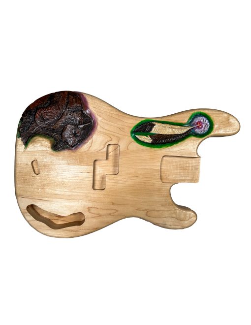 Custom Maple Precision Bass Body - Montana Carving - Buffalo, Wolves, Feather, Trees