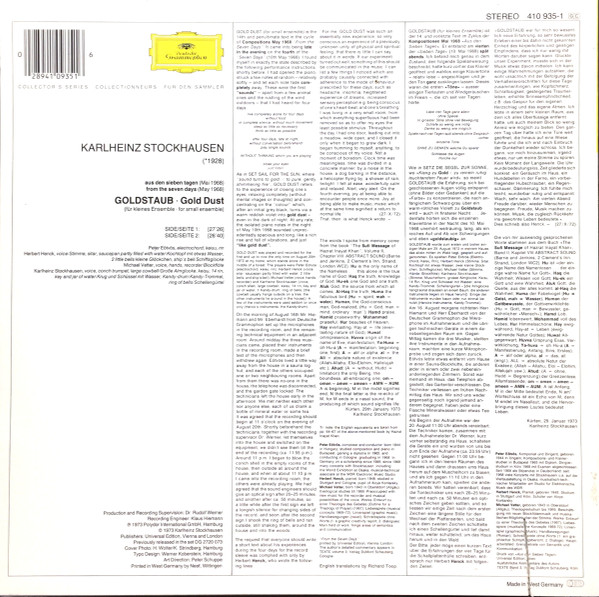 Karlheinz Stockhausen - Goldstaub / Gold Dust LP M NM or M-  Deutsche Grammophon Classical Contemporary Untouched Vinyl. Ultrasonic Cleaned. Stored in poly sleeve since day 1. - Image 2