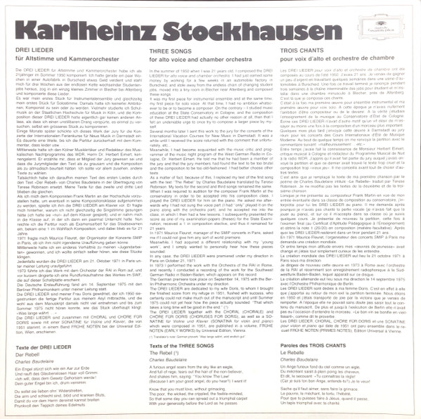 Stockhausen* - Drei Lieder • Sonatine • Spiel • Schlagtrio LP M NM or M- 1977 Deutsche Grammophon Classical Contemporary Vinyl: MINT and UNTOUCHED C: NM = Ultrasonic Cleaned on Kirmuss machine for superior audio and sonics! !!! This listing uses a stock photo. You will receive the exact pressing that the stock photo shows. We grade conservatively, and have been selling records/cd’s for over 25 years. Please inquire if you would like to see pictures of the actual item or have any questions. !!! - Image 5
