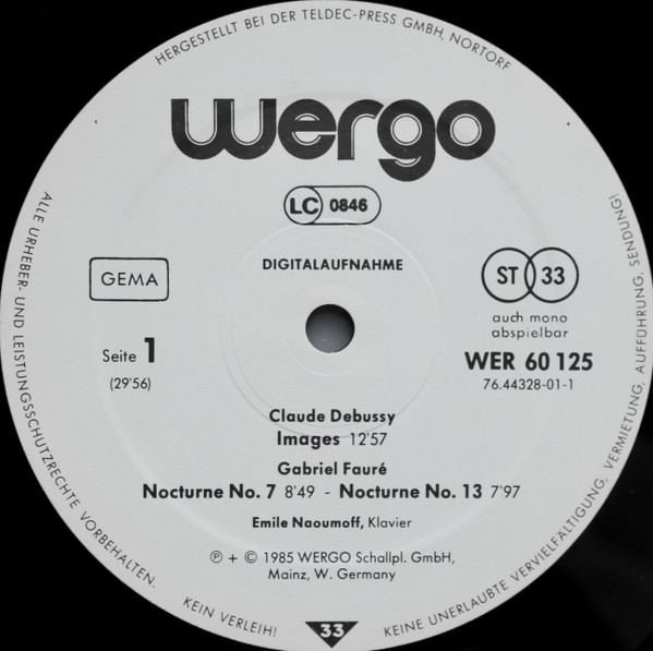 Claude Debussy, Gabriel Fauré, Emile Naoumoff, Francis Poulenc - Images, Nocturnes No. 7 & 13, Impasse, Suite Francaise, Villageoises,  LP NM or M- NM or M- 1985 WERGO Classical Modern V: Side 1- NM one tiny scuff Side 2 - MINT C: NM = DMM Audiophile Press / Ultrasonic Cleaned on Kirmuss machine for superior audio and sonics! !!! This listing uses a stock photo. You will receive the exact pressing that the stock photo shows. We grade conservatively, and have been selling records/cd’s for over 25 years. Please inquire if you would like to see pictures of the actual item or have any questions. !!! - Image 4