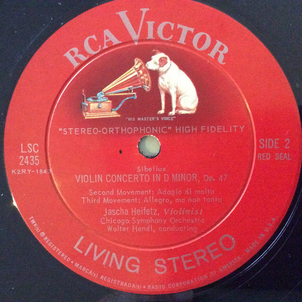 Heifetz*, Sibelius*, Chicago Symphony*, Walter Hendl - Violin Concerto  LP NM or M- NM or M- 1960 RCA Victor Red Seal,RCA Victor Red Seal Classical Romantic Vinyl: Side 1: NM Side 2: MINT / Front Cover: NM Back Cover: EX / Ultrasonic Cleaned on Kirmuss machine for superior audio and sonics! !!! This listing uses a stock photo. You will receive the exact pressing that the stock photo shows. We grade conservatively, and have been selling records/cd’s for over 25 years. Please inquire if you would like to see pictures of the actual item or have any questions. !!! - Image 4