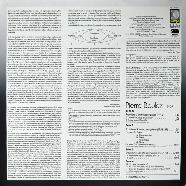 Pierre Boulez - Herbert Henck - Première Sonate Pour Piano / Deuxième Sonate Pour Piano / Troisième 2xLP M NM or M- 1985 WERGO Classical Contemporary Vinyl: MINT C: NM/M = Ultrasonic Cleaned on Kirmuss machine for superior audio and sonics! !!! This listing uses a stock photo. You will receive the exact pressing that the stock photo shows. We grade conservatively, and have been selling records/cd’s for over 25 years. Please inquire if you would like to see pictures of the actual item or have any questions. !!! - Image 2