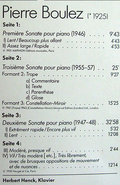 Pierre Boulez - Herbert Henck - Première Sonate Pour Piano / Deuxième Sonate Pour Piano / Troisième 2xLP M NM or M- 1985 WERGO Classical Contemporary Vinyl: MINT C: NM/M = Ultrasonic Cleaned on Kirmuss machine for superior audio and sonics! !!! This listing uses a stock photo. You will receive the exact pressing that the stock photo shows. We grade conservatively, and have been selling records/cd’s for over 25 years. Please inquire if you would like to see pictures of the actual item or have any questions. !!! - Image 4