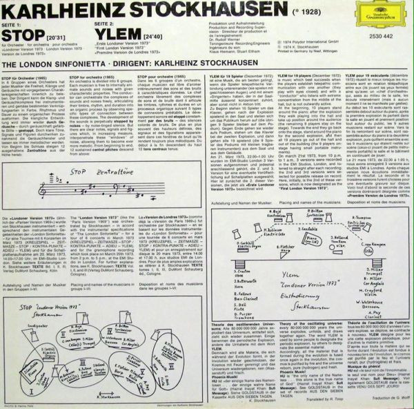Karlheinz Stockhausen, London Sinfonietta - Stop · Ylem LP M NM or M- 1974 Deutsche Grammophon Classical Contemporary Vinyl: MINT and UNTOUCHED C: NM = Ultrasonic Cleaned on Kirmuss machine for superior audio and sonics! !!! This listing uses a stock photo. You will receive the exact pressing that the stock photo shows. We grade conservatively, and have been selling records/cd’s for over 25 years. Please inquire if you would like to see pictures of the actual item or have any questions. !!! - Image 4