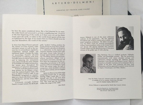 Arturo Delmoni With Meg Bachman Vas - Franck* And Fauré* - Sonatas Of Franck And Fauré LP M M 1990 North Star Records (3) Classical Romantic PRISTINE CONDITION Vinyl / Cover / Card / Numbered Insert is MINT and UNTOUCHED! Limited Edition #400 / 2000 = Ultrasonic Cleaned on Kirmuss machine for superior audio and sonics! !!! This listing uses a stock photo. You will receive the exact pressing that the stock photo shows. We grade conservatively, and have been selling records/cd’s for over 25 years. Please inquire if you would like to see pictures of the actual item or have any questions. !!! - Image 4