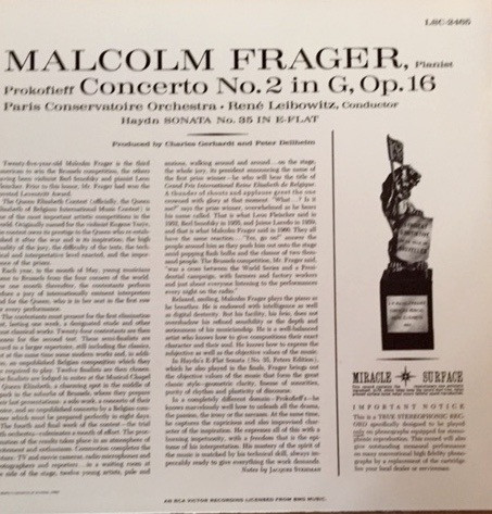 Malcolm Frager, Sergei Prokofiev, Joseph Haydn, René Leibowitz, Orchestre De La Société Des Concerts Du Conservatoire-1