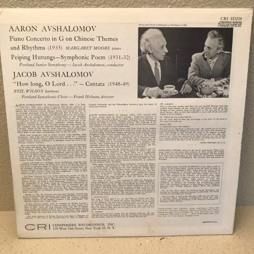 Aaron & Jacob Avshalomov Hutungs LP NM 1966 CRI SD210 Piano Concerto Chinese Themes - Image 3