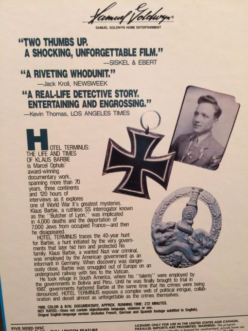 Hotel Terminus Life and Time of KLAUS BARBIE LaserDisc=3 Near Mint Box 1988 NAZI - Image 4