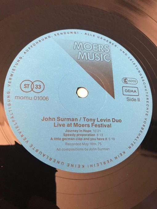 John Surman Featuring Tony Levin Live at Moers Festival LP NM German Press Jazz - Image 4