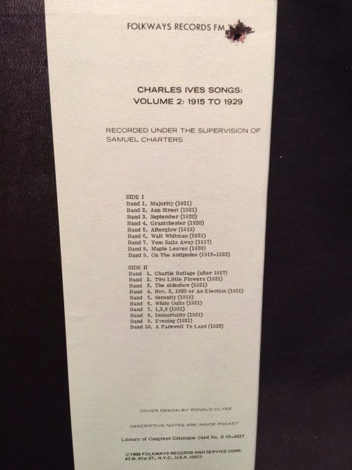 Charles Ives Songs LP NM Vol. 2 1915-1929 Folkways 1966 Puffer Tenney Corner - Image 4